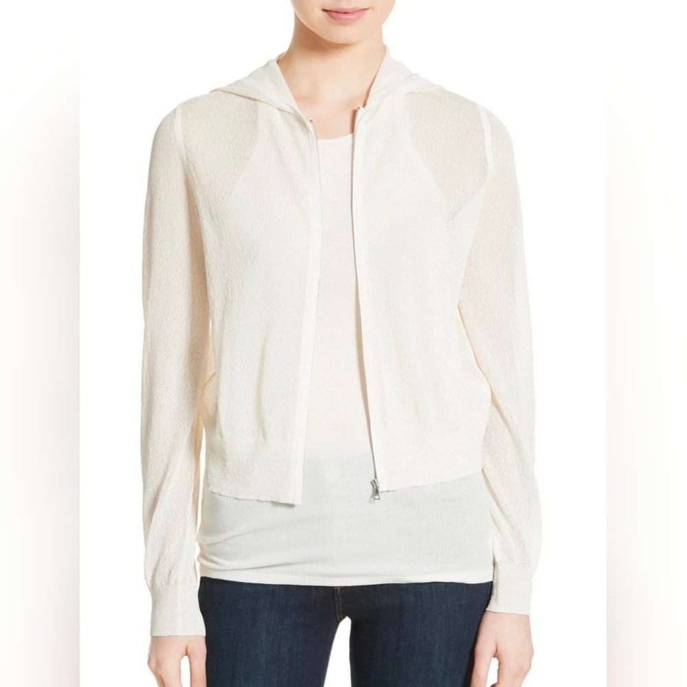 Theory Hodina B Crimp Knit Hoodie, Ivory, Medium, retail $295